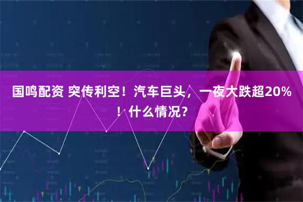 国鸣配资 突传利空！汽车巨头，一夜大跌超20%！什么情况？